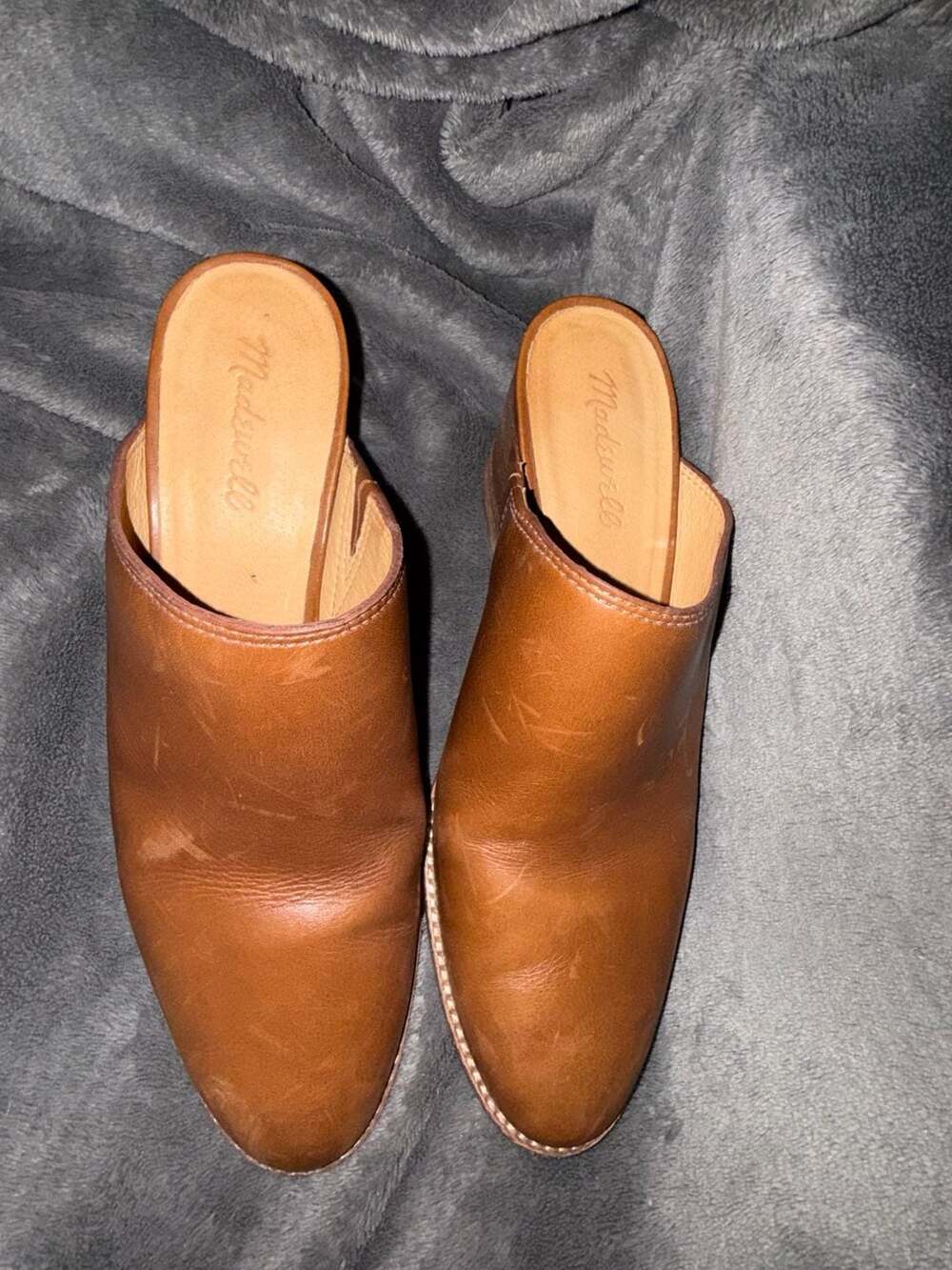 Madewell J8560 Brown Leather Block Heel Mules Size 9